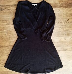 𝅺MONTEAU Black Cross-Over Front Knit Dress XS New